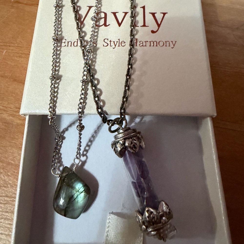 Moss Aquamarine Pendant & Amethyst Fairy Queen Necklace 2pc Set 925 Silver